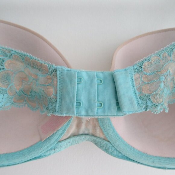 VICTORIA'S SECRET Dream Angels Lined Demi Bra in Metallic Aqua Blue Lace Sz 36C - Picture 11 of 15